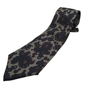 American Traditions Mens Paisley Silk Tie Silver Blue Red Made  USA Italian Silk